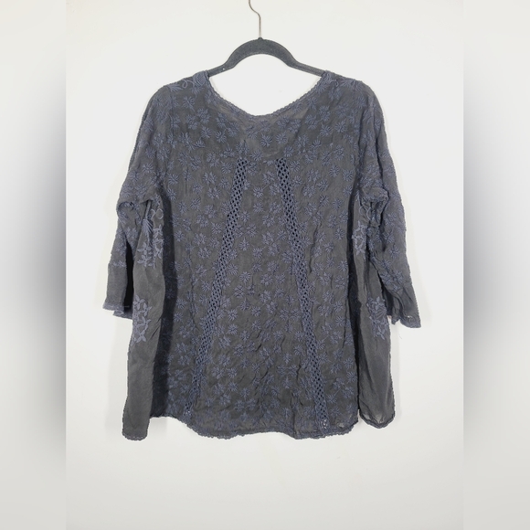 Johnny Was Charcoal On Black Embroidered Blouse, Size Small - Picture 2 of 4
